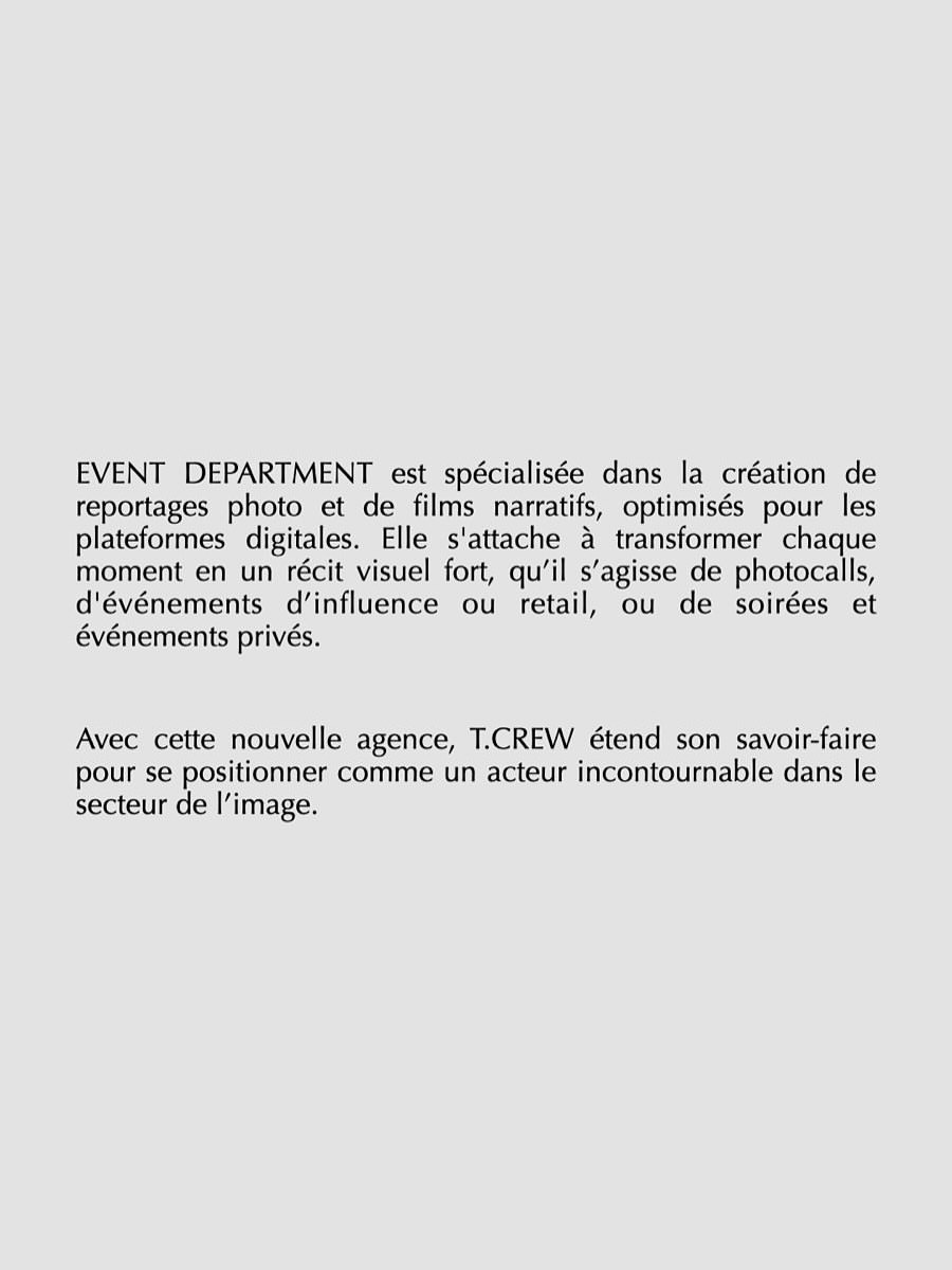 T.CREW ANNOUNCES THE LAUNCH OF EVENT DEPARTMENT, I...