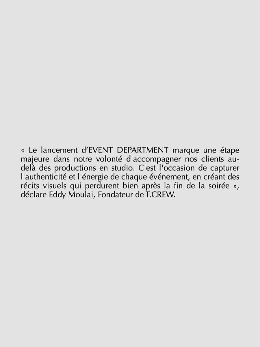 T.CREW ANNOUNCES THE LAUNCH OF EVENT DEPARTMENT, I...